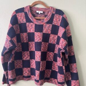 Madewell Checkered Pullover Sweater - Pink and Blue